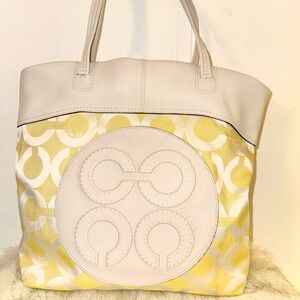 Coach White and Yellow Tote Bag